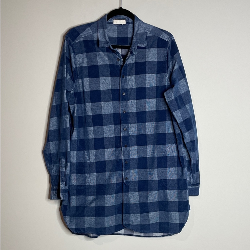 CP Shades | Women’s 100% Cotton Blue Plaid Button Down Tunic Dress Size Large